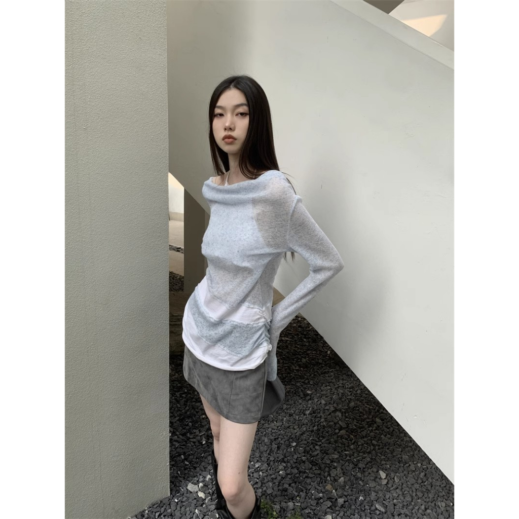 Áo Thun Tay Dài Giả Hai Lớp Thời Trang Dành Cho Nữ
