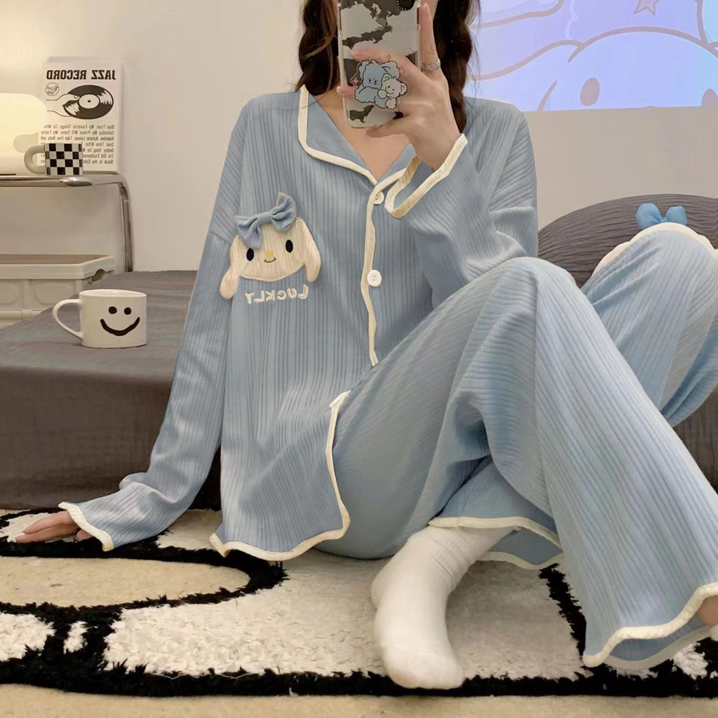 Bộ Đồ Ngủ Pijama Tay Dài In Hình Chú Chó Yugui Dễ Thương Thời Trang Xuân Thu 2023
