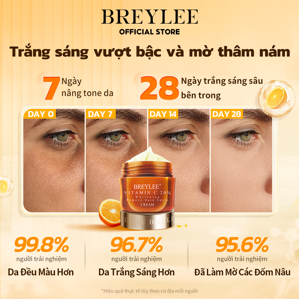 Kem Dưỡng Trắng Da Mặt 20% Vitamin C  Breylee Ngày Đêm Làm Sáng Và Đều Màu 40g