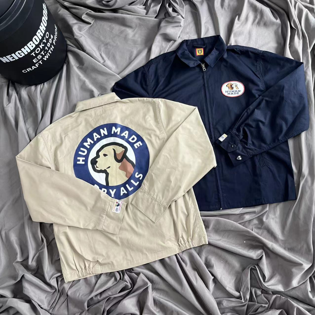 Áo Khoác Vải Canvas Dáng Rộng In Chữ Human MADE Dog Phong Cách Retro Xuân Thu Dành Cho Cặp Đôi