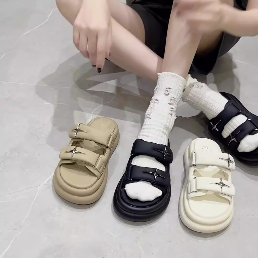 Huaqoo Dép bánh mì guốc dép giày nữ Màu Sắc Đơn Giản Thoải Mái Cao Gót Chống Trơn Trượt dép đế xuồng HDLXBZDSJ