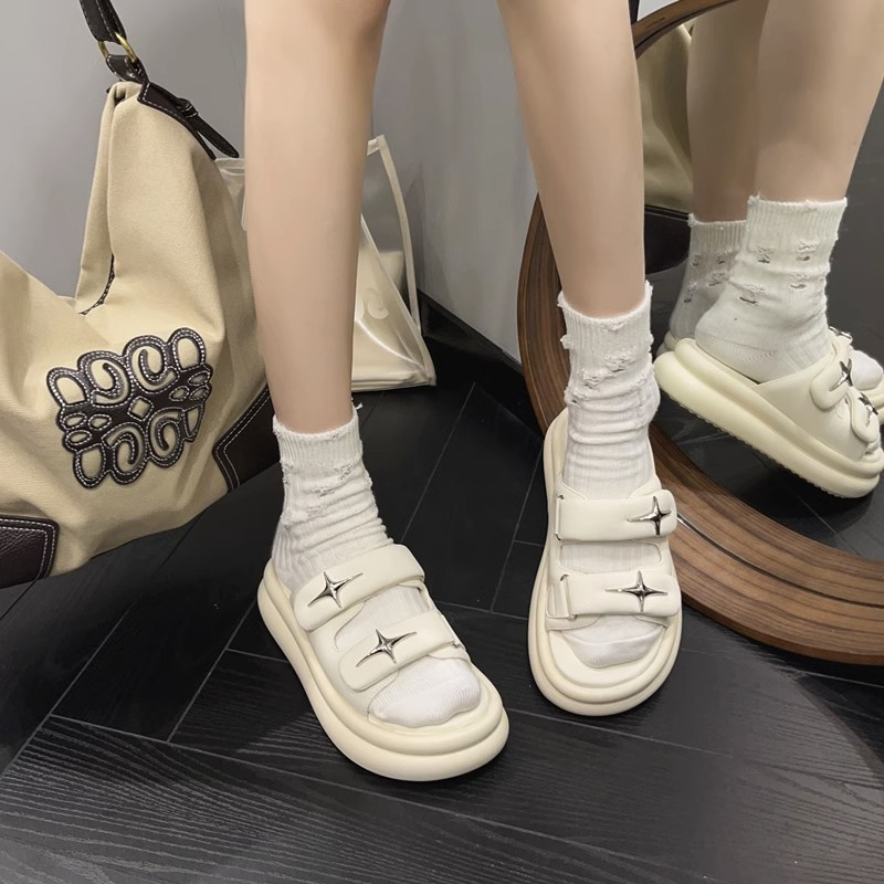 Huaqoo Dép bánh mì guốc dép giày nữ Màu Sắc Đơn Giản Thoải Mái Cao Gót Chống Trơn Trượt dép đế xuồng HDLXBZDSJ