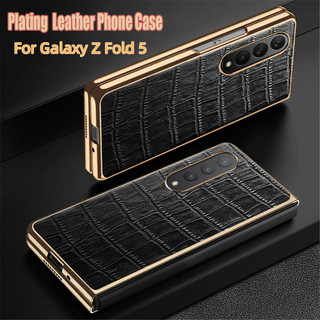 Ốp Da Mạ Sang Trọng Cho Samsung Galaxy Z Fold 5 4 3 5G 360 Full Camera Bảo Vệ Vỏ Điện Thoại Chống Sốc Coque Funda
