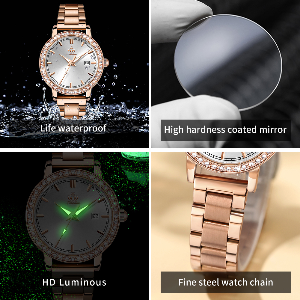 FATE LOVE Đồng hồ nữ chính hãng Dây đeo bằng thép không gỉ chức năng phát sáng Chống thấm nước 903