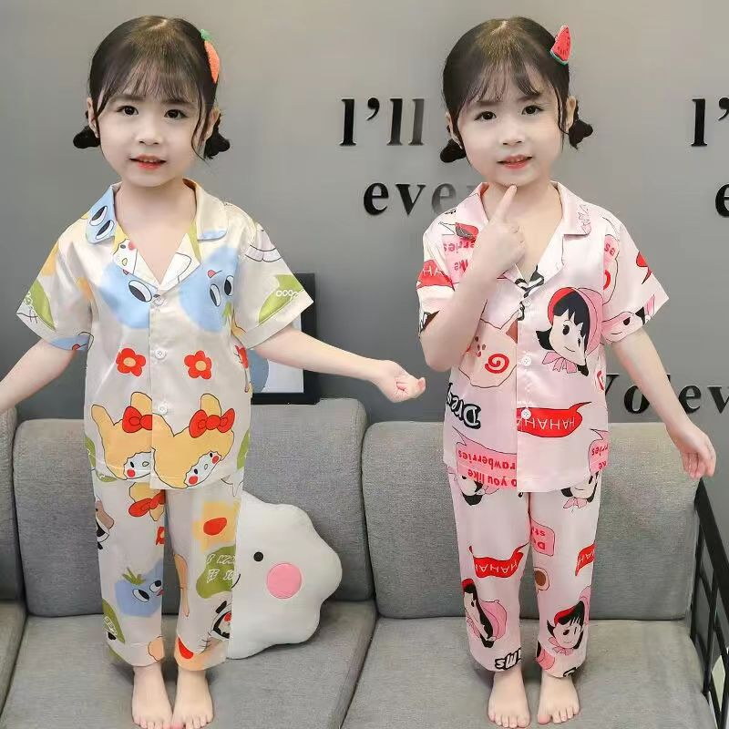 Bộ Đồ Ngủ Bằng Lụa Mát Họa Tiết Hoạt Hình Dễ Thương Dành Cho Bé