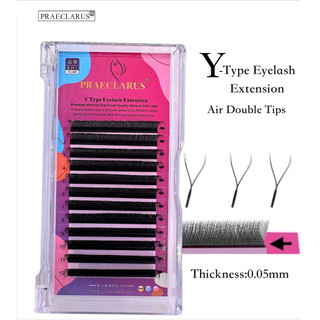 PRAECLARUS  Y loại lông mi mở rộng độ dày 0.05mm Chất liệu chất lượng cao đôi đầu chồn lông YY loại lông mi mở rộng tự nhiên mềm mại công cụ trang điểm