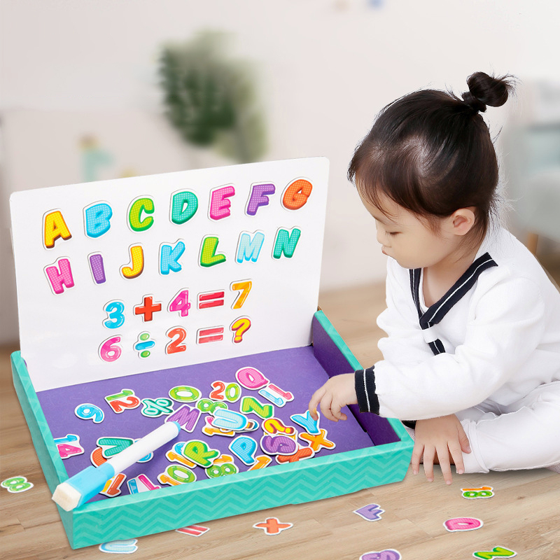 Đồ chơi bảng ghép hình nam châm bằng gỗ - bảng gỗ nam châm ghép hình 2 mặt cho bé kèm bút xóa giúp bé phát triển tư duy