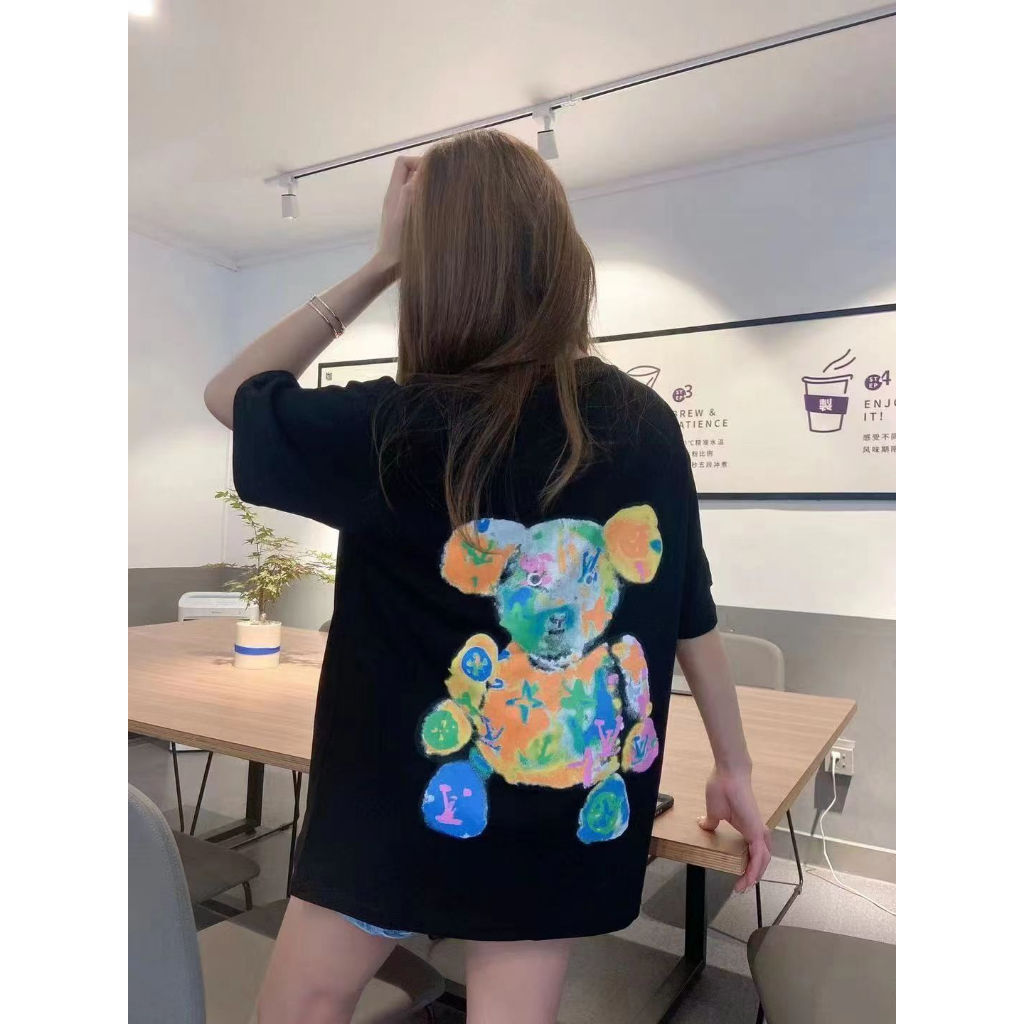 2023 New L1 v Áo Thun In Chữ logo Gấu Và Nhãn Dán Dành Cho Nam Và Nữ