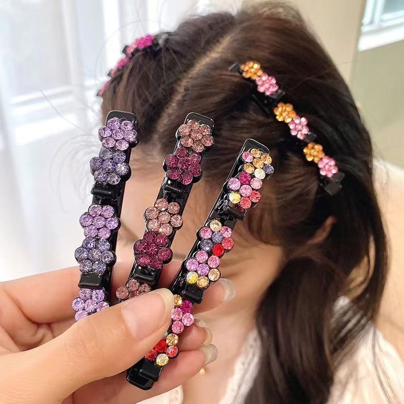 Kẹp Tóc Bện Bên Có Kẹp Tóc Và Đá Rhinestone