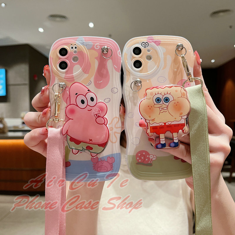 Ốp lưng OPPO F11 Pro F9 F7 F5 F1s Reno 10 8 8T 8Z 7 7Z 5 4 4G 5G Reno10 Reno8 T Z Reno8T Reno8Z Reno7 Reno7Z Realme 5 5i 5S C55 C53 C51 C35 C33 C30 C30S C25Y C21Y C15 C11 C2 2020 2021 Wave SpongeBob SquarePants Pop-up Holder Lanyard Soft Case