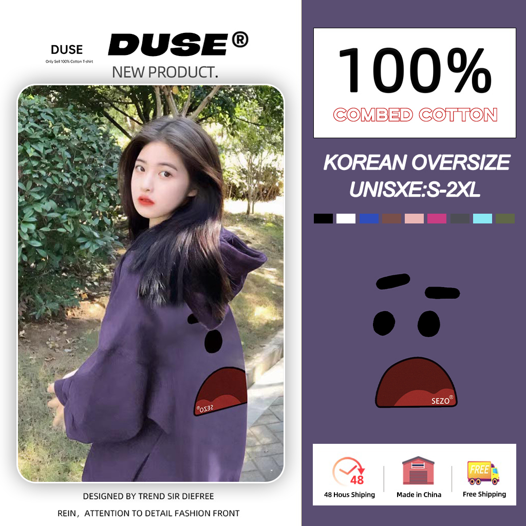 「DUSE」Áo hoodie Mùa Thu Dáng Rộng In Họa Tiết Hoạt Hình Dễ Thương Kích Thước Nhỏ Phong Cách Mỹ Cho Nữ