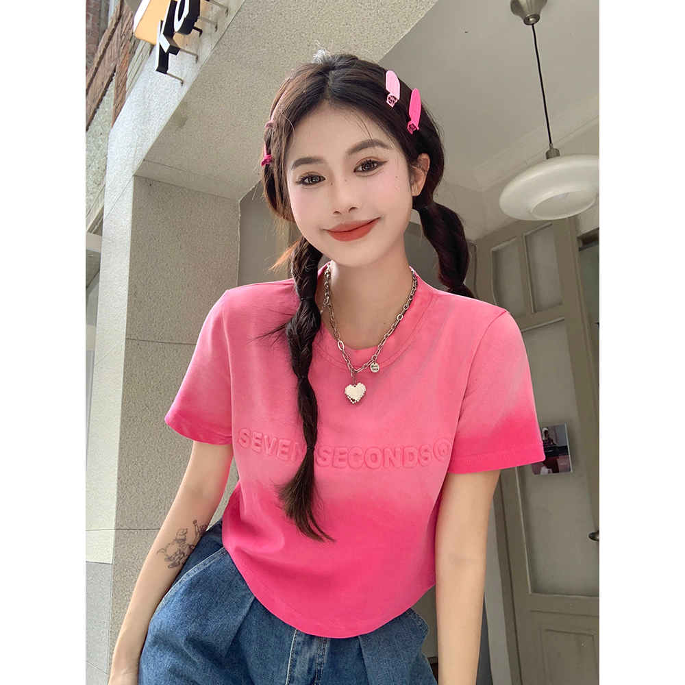 Áo Thun Tay Ngắn Dáng Ôm In Chữ Màu gradient Thời Trang Mùa Hè Phong Cách Hàn Quốc