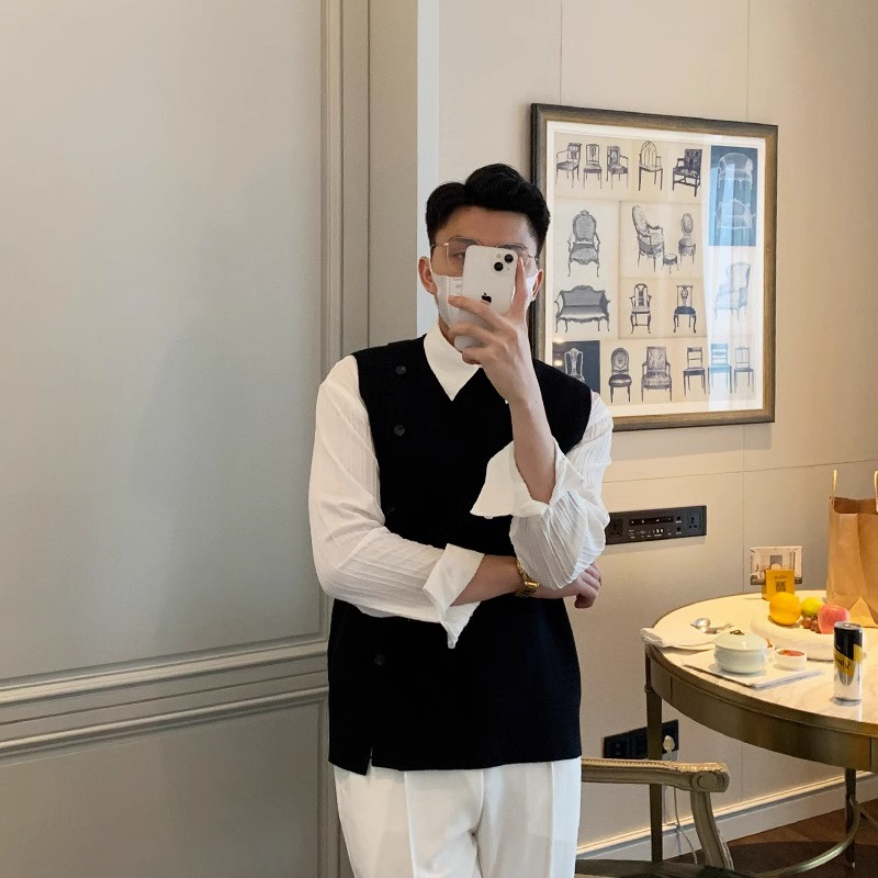 Hàng Mới Về Mới Áo Sweater Sát Nách Màu Sáng Phong Cách Hàn Quốc Thời Trang Thu Đông Cho Nam [05