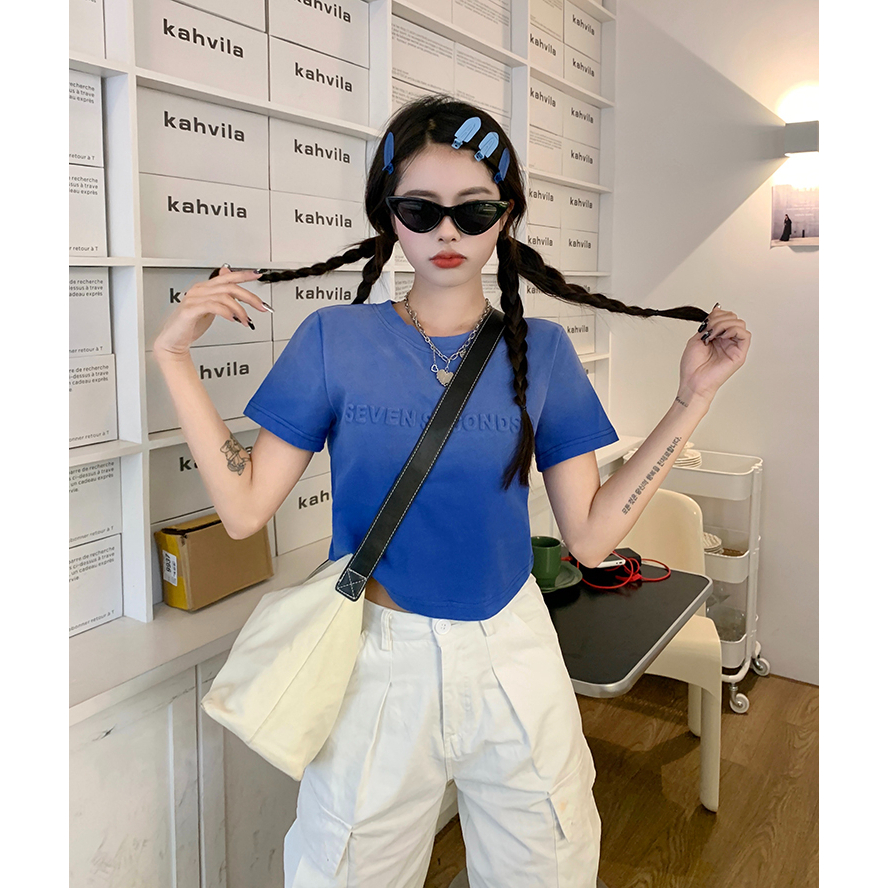 Áo Thun Tay Ngắn Dáng Ôm In Chữ Màu gradient Thời Trang Mùa Hè Phong Cách Hàn Quốc