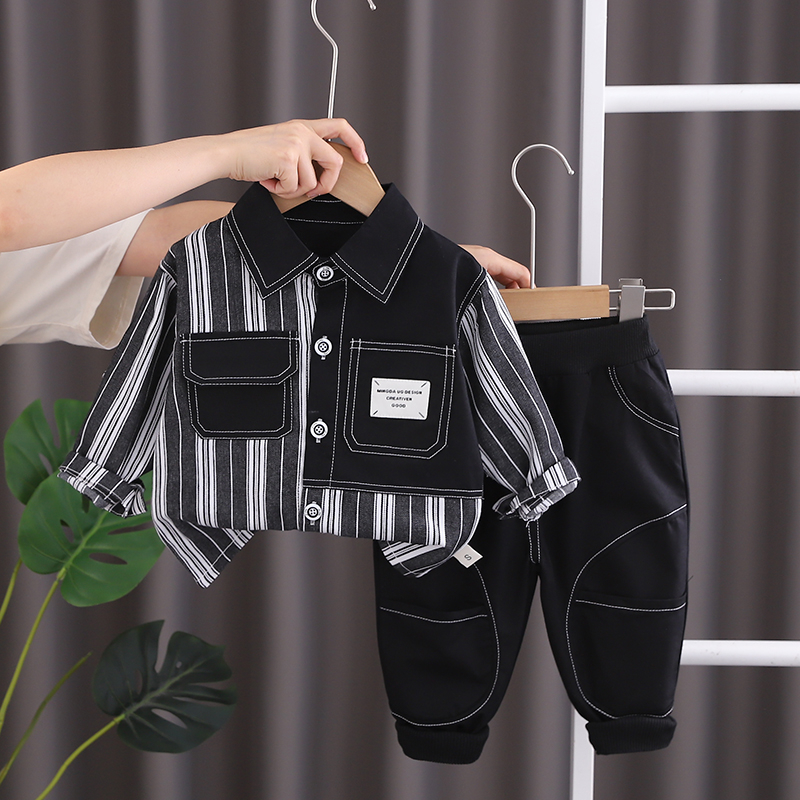 Set Đồ 2 Món Gồm Áo Sơ Mi In Họa Tiết Thời Trang Xuân Thu Cho Bé Trai 1-5 Tuổi