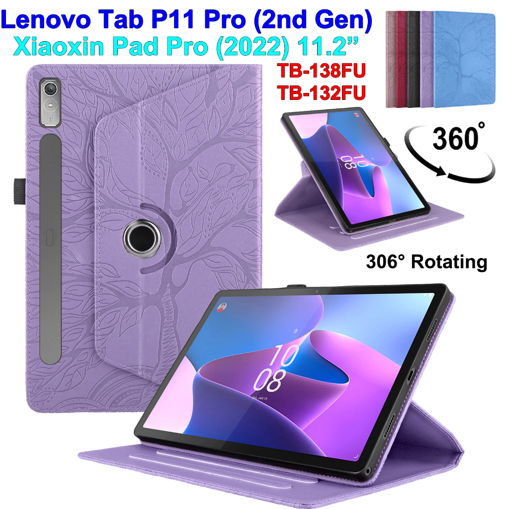 Dành Cho Lenovo Xiaoxin Pad Pro (2022) 11.2 "TB-138FU Tab P11 Pro Thế Hệ 2 TB-132FU Vỏ Bảo Vệ Máy Tính Bảng Gấp Flip Stand 360° Vỏ xoay Vỏ da dập nổi thời trang