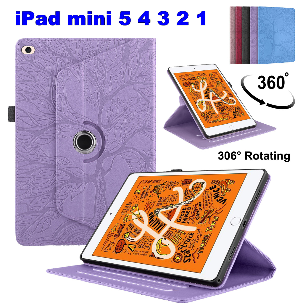 Dành Cho iPad mini 5 4 3 2 1 7.9 "Vỏ Bảo Vệ Máy Tính Bảng A2126 A2124 A2133 A2125 A1538 A1550 A1599 A1600 A1489 Gấp Lật Đứng 360° Vỏ xoay Vỏ da dập nổi thời trang