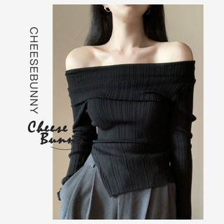 CheeseBunny Áo dệt kim tay dài hở vai phong cách Hàn Quốc thời trang cho nữ