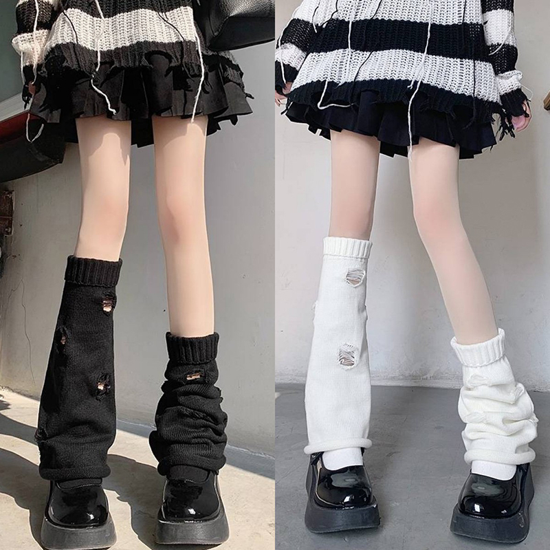 FHYL Tất Ống Chân Thoáng Khí Có Dây Đeo Lỗ Đen Hàn Quốc Hàng Mới JK Lolita Đơn Giản Cho Nữ Y2K