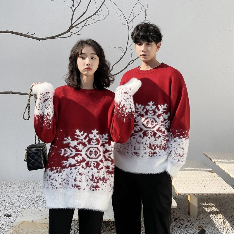 Youtang Set Áo sweater Dày Dặn Dáng Rộng Thiết Kế Giáng Sinh Thời Trang Thu Đông Cho Cặp Đôi