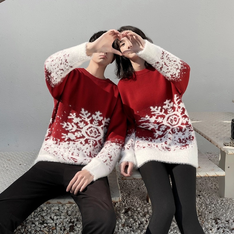 Youtang Set Áo sweater Dày Dặn Dáng Rộng Thiết Kế Giáng Sinh Thời Trang Thu Đông Cho Cặp Đôi