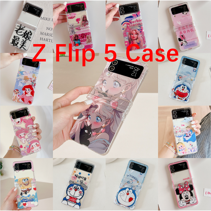 Đối với samsung galaxy z flip 5 màn hình gập vỏ bảo vệ chống rơi cặp đôi vỏ điện thoại phim hoạt hình dễ thương barbie princess three-piece set pc hard case