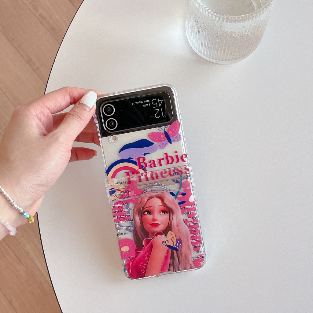 Đối với samsung galaxy z flip 5 màn hình gập vỏ bảo vệ chống rơi cặp đôi vỏ điện thoại phim hoạt hình dễ thương barbie princess three-piece set pc hard case