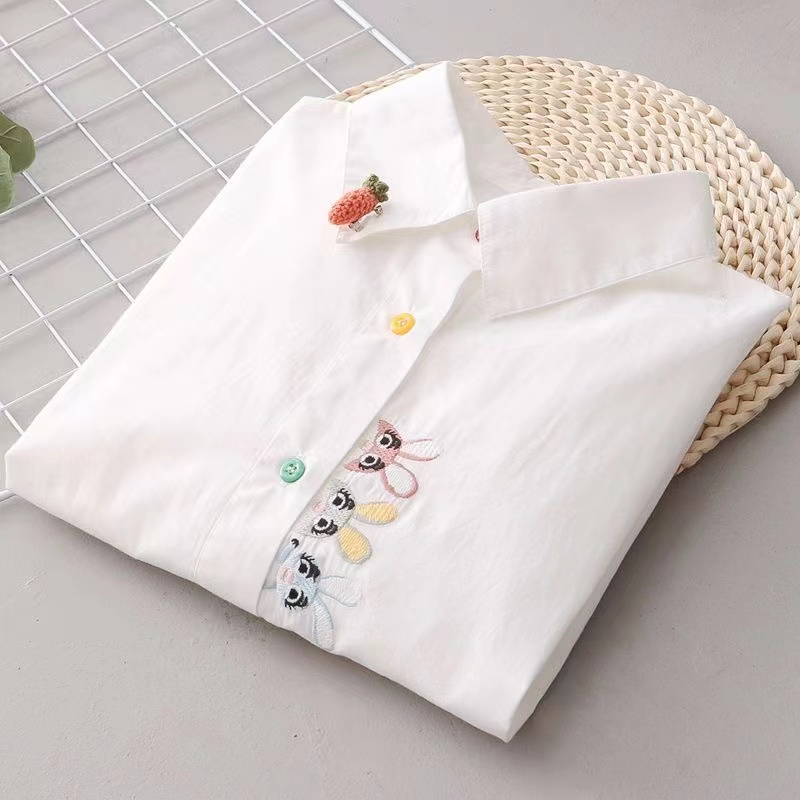 Áo Sơ Mi Tay Dài Dáng Rộng Thêu Họa Tiết Thời Trang Hàn Quốc Cho Nữ