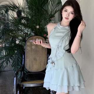 Đầm dáng chữ a ôm eo phối bèo thời trang hàn quốc quyến rũ cho nữ