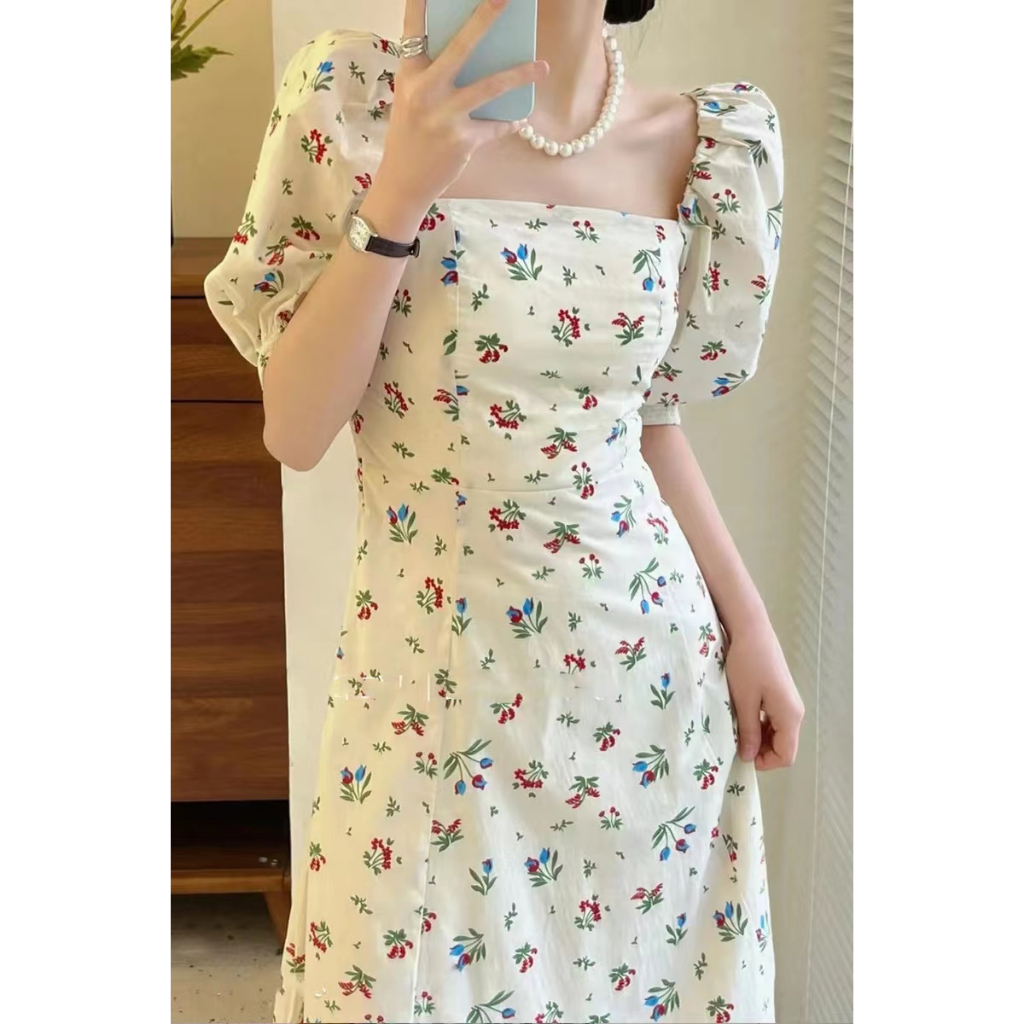 Đầm maxi Tay Ngắn Cổ Vuông Dáng Ôm In Họa Tiết Hoa Thời Trang Mùa Hè Phong Cách Hàn Quốc Cho Nữ Mới