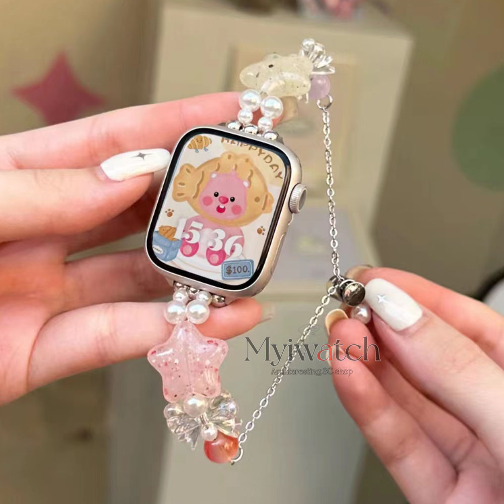 Dây Đeo Dạng Chuỗi Hạt Ngọc Trai Dễ Thương Cho iwatch Series 8 7 6 SE 5 4 3 2 1 49mm 44mm 45mm 41mm 40mm 38mm 42mm