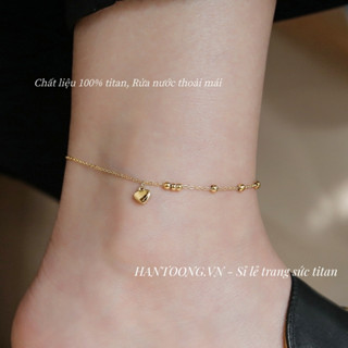 Lắc chân titan không gỉ mạ vàng 18k hình trái tim dễ thương phong cách thời trang trẻ trung ngọt ngào dành cho nữ