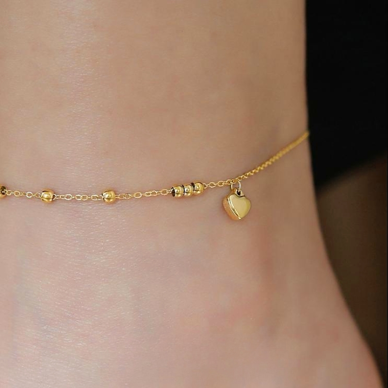 Lắc chân titan không gỉ mạ vàng 18k hình trái tim dễ thương phong cách thời trang trẻ trung ngọt ngào dành cho nữ
