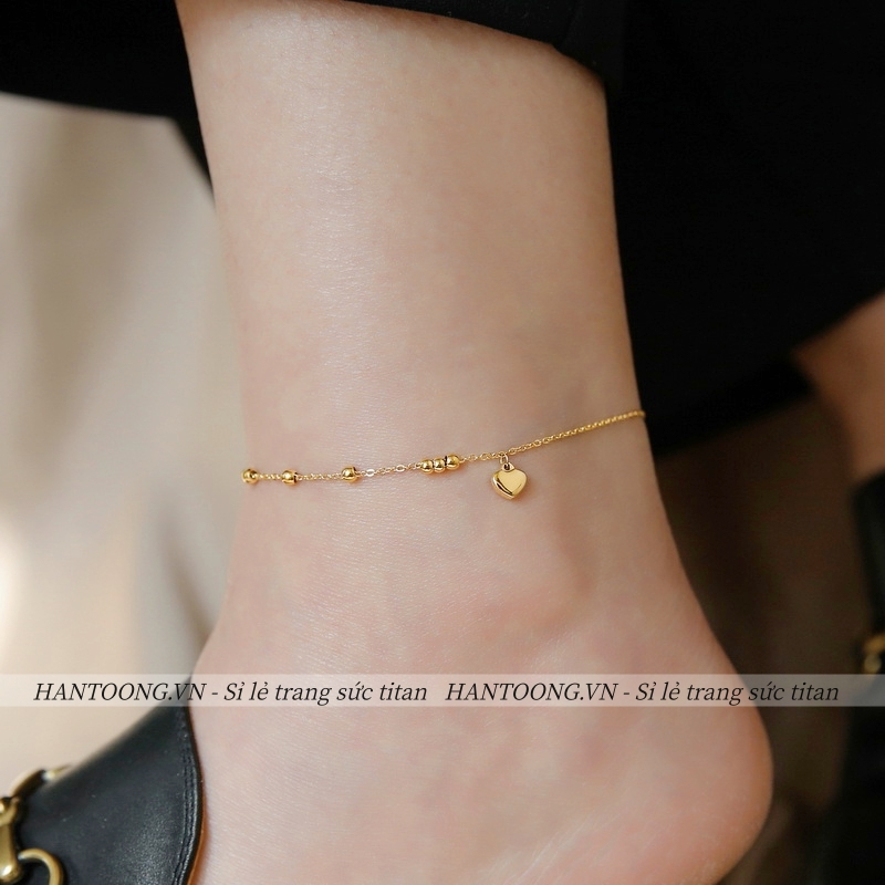 Lắc chân titan không gỉ mạ vàng 18k hình trái tim dễ thương phong cách thời trang trẻ trung ngọt ngào dành cho nữ