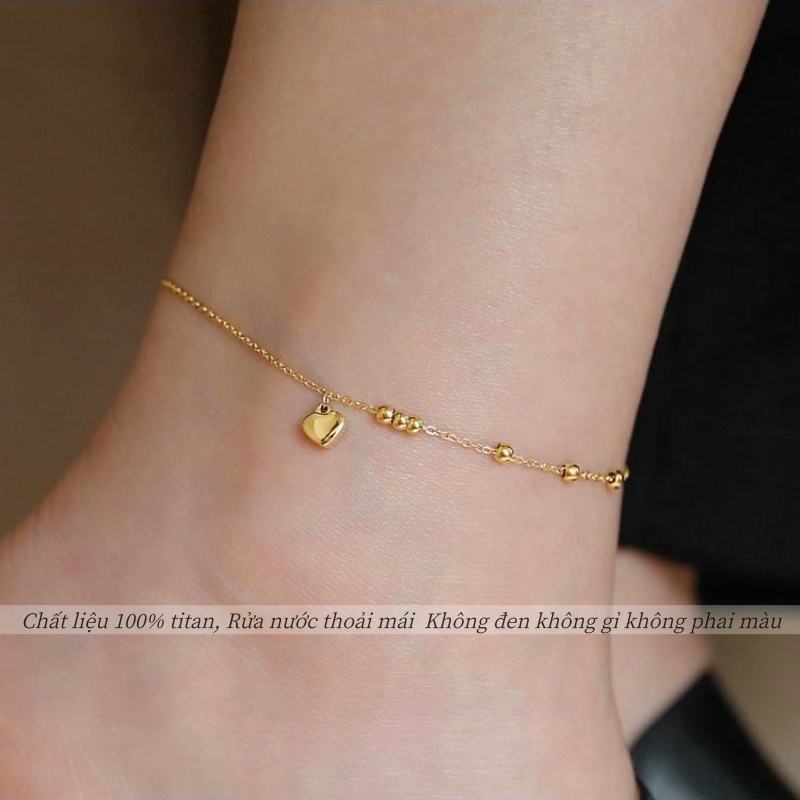 Lắc chân titan không gỉ mạ vàng 18k hình trái tim dễ thương phong cách thời trang trẻ trung ngọt ngào dành cho nữ