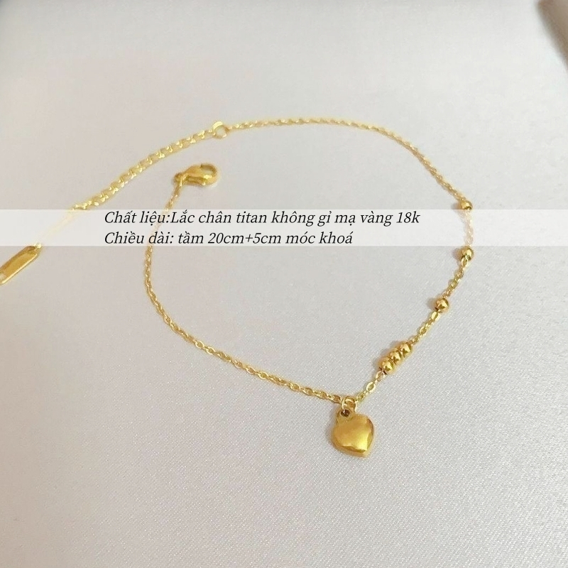Lắc chân titan không gỉ mạ vàng 18k hình trái tim dễ thương phong cách thời trang trẻ trung ngọt ngào dành cho nữ