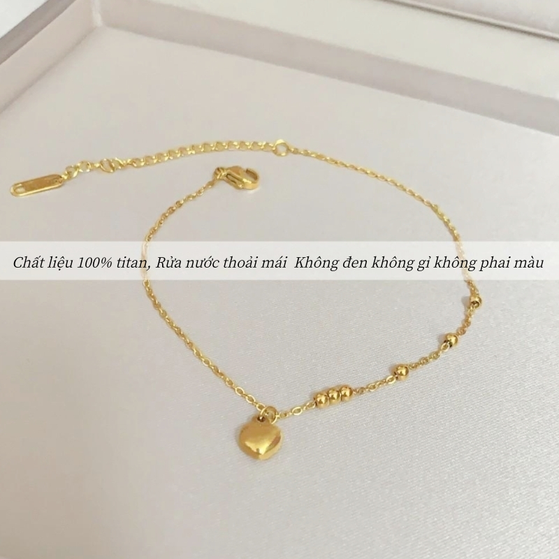 Lắc chân titan không gỉ mạ vàng 18k hình trái tim dễ thương phong cách thời trang trẻ trung ngọt ngào dành cho nữ