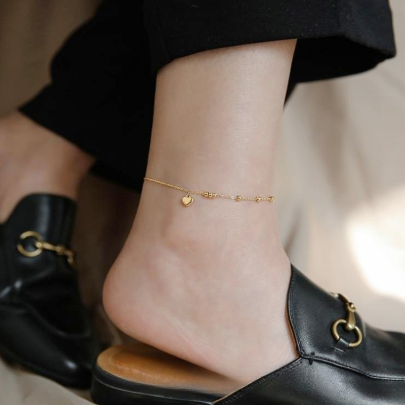 Lắc chân titan không gỉ mạ vàng 18k hình trái tim dễ thương phong cách thời trang trẻ trung ngọt ngào dành cho nữ
