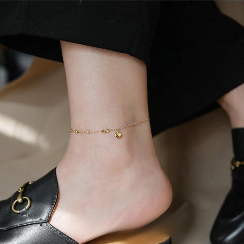 Lắc chân titan không gỉ mạ vàng 18k hình trái tim dễ thương phong cách thời trang trẻ trung ngọt ngào dành cho nữ