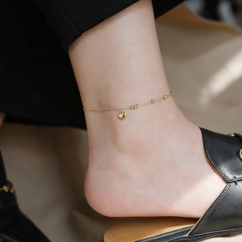 Lắc chân titan không gỉ mạ vàng 18k hình trái tim dễ thương phong cách thời trang trẻ trung ngọt ngào dành cho nữ