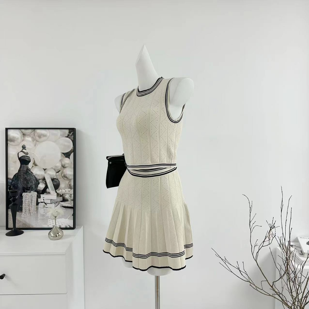 Set Áo Khoác Cardigan Dài Tay + Chân Váy Xếp Ly Lưng Cao Thời Trang Dành Cho Nữ