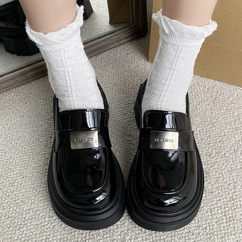 ❤❤Giày Da Mũi Tròn Đế Dày Phong Cách Retro Anh Quốc Cho Nữ