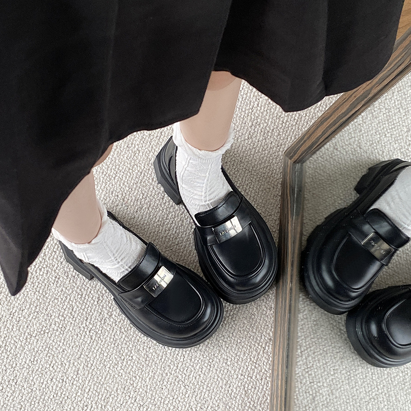 ❤❤Giày Da Mũi Tròn Đế Dày Phong Cách Retro Anh Quốc Cho Nữ