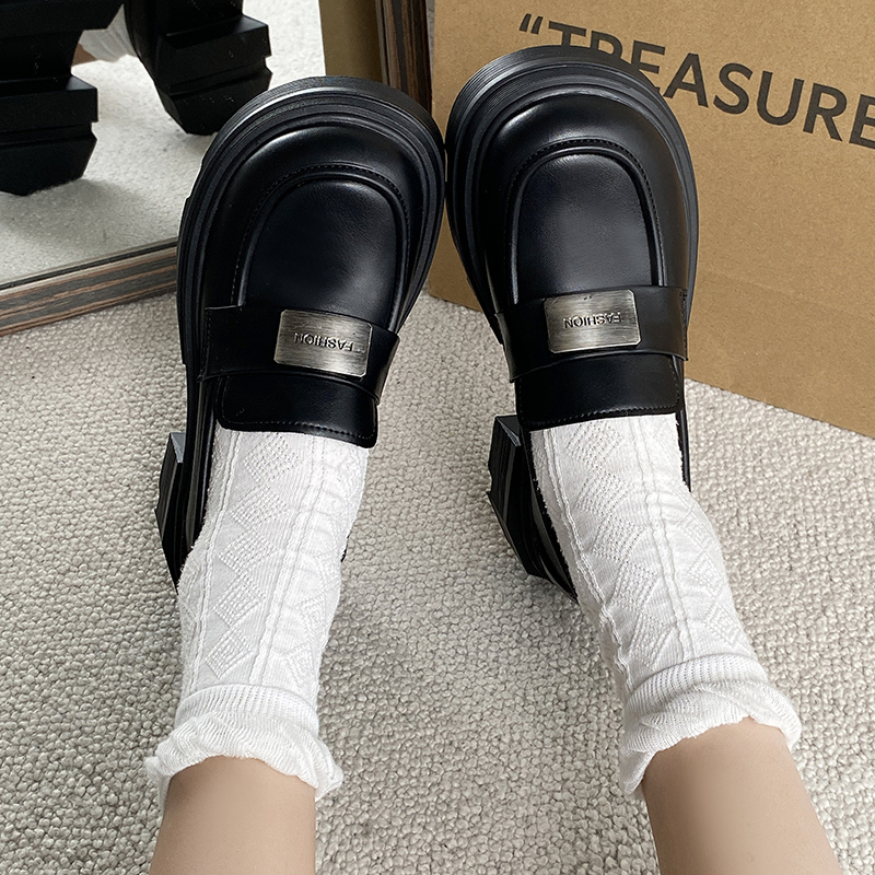 ❤❤Giày Da Mũi Tròn Đế Dày Phong Cách Retro Anh Quốc Cho Nữ