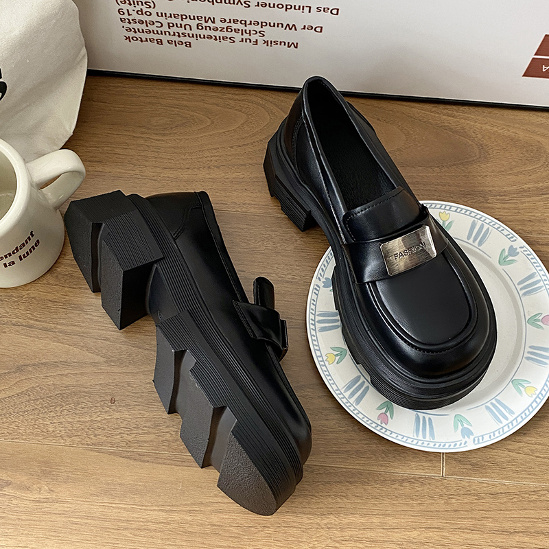 ❤❤Giày Da Mũi Tròn Đế Dày Phong Cách Retro Anh Quốc Cho Nữ