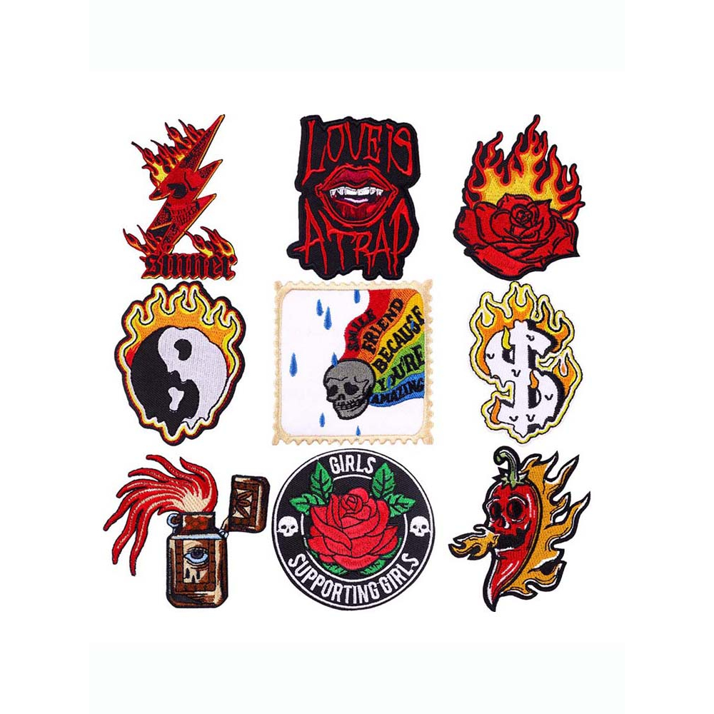 Blaze rose punk patches sắt trên thêu fusible designer patch, miếng dán truyền nhiệt cho quần áo