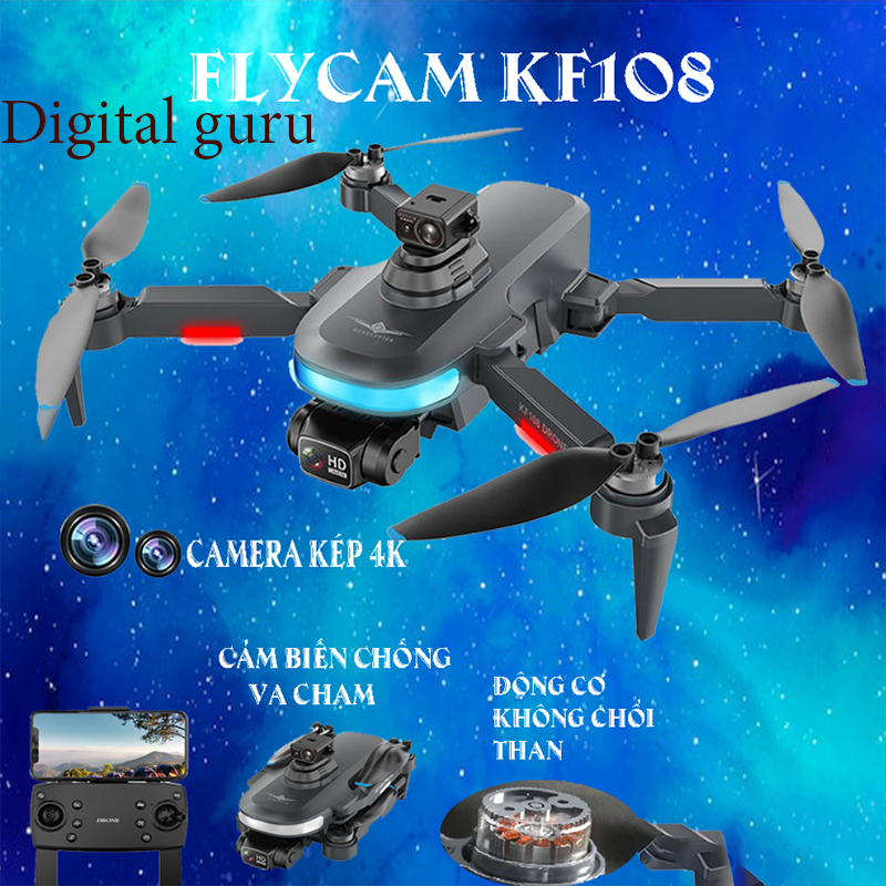 Flycam [Digital guru]Máy bay không người lái Flycam KF108 Cảm biến chống va chạm - trang bị camera HD 6K - Động cơ không chổi than bền bỉ | BigBuy360 - bigbuy360.vn