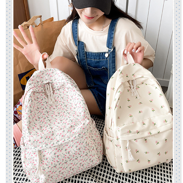 CHIC JOY Ba Lô Học Sinh Phong Cách Harajuku Nhật Bản Harajuku Nhật Bản Họa Tiết Hoa Nhỏ Đơn Giản Tươi Tắn