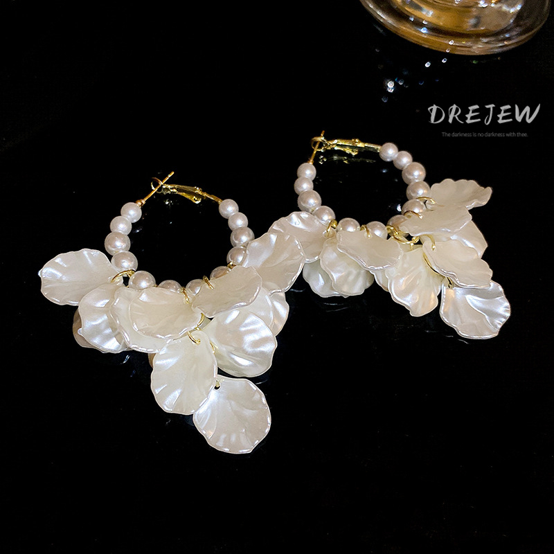 Bông Tai Mạ Bạc Hình Cánh Hoa Đính Ngọc Trai Sang Trọng Thời Trang Cho Nữ