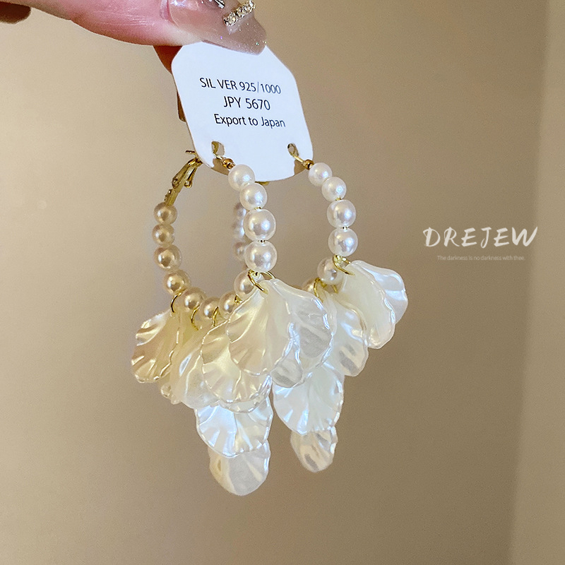 Bông Tai Mạ Bạc Hình Cánh Hoa Đính Ngọc Trai Sang Trọng Thời Trang Cho Nữ